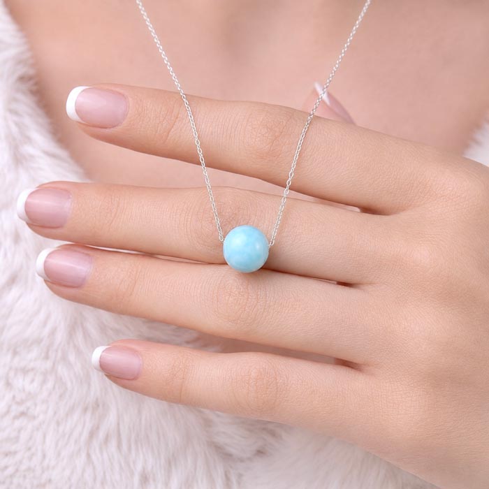 925 Silver Natural Larimar Stone Pendant
