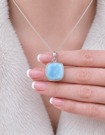 925 Silver Natural Larimar Stone Pendant