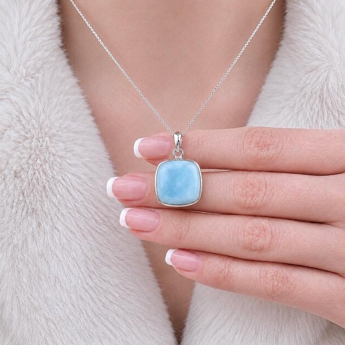 925 Silver Natural Larimar Stone Pendant