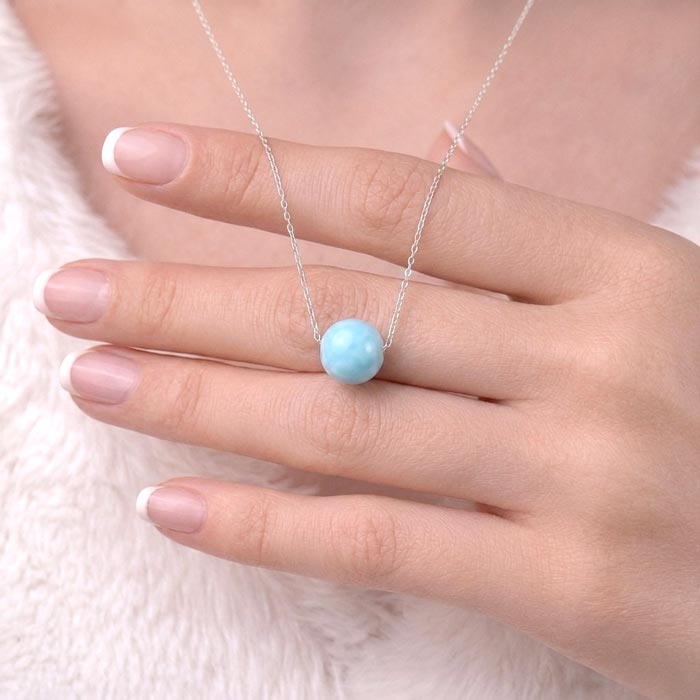 925 Silver Natural Larimar Stone Pendant