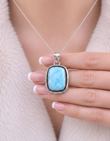 925 Silver Natural Larimar Stone Pendant