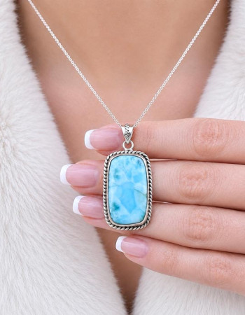 925 Silver Natural Larimar Stone Pendant
