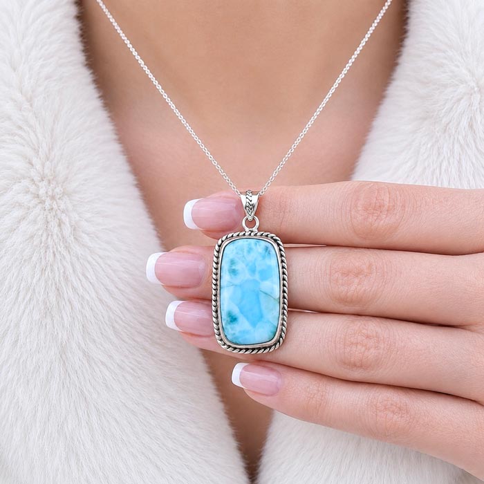925 Silver Natural Larimar Stone Pendant