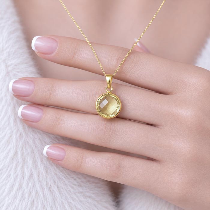 925 Silver Natural Lemon Quartz Pendant