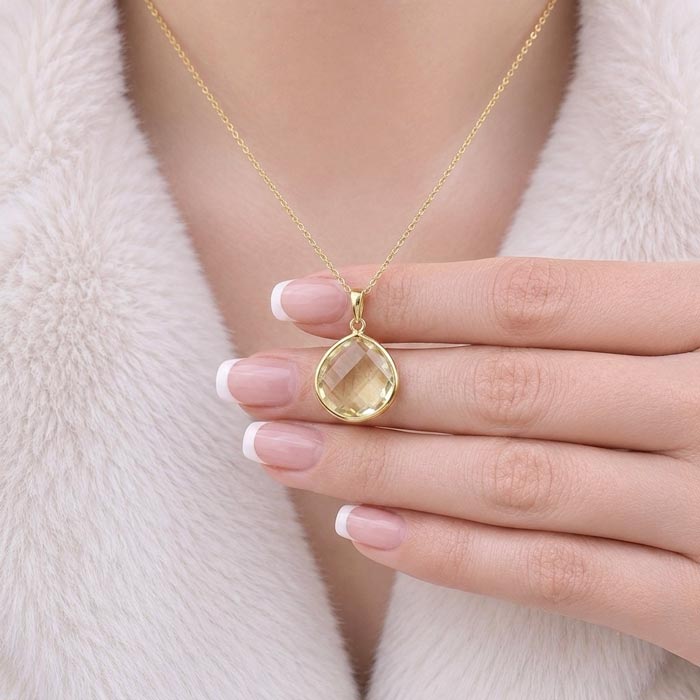 925 Silver Natural Lemon Quartz Pendant
