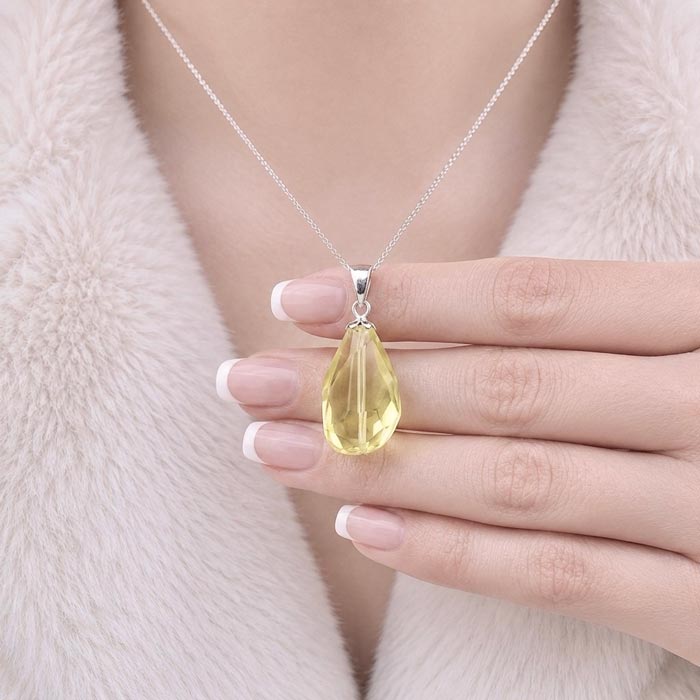 925 Silver Natural Lemon Quartz Pendant