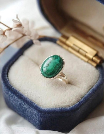 925 Silver Natural Malachite Stone Ring