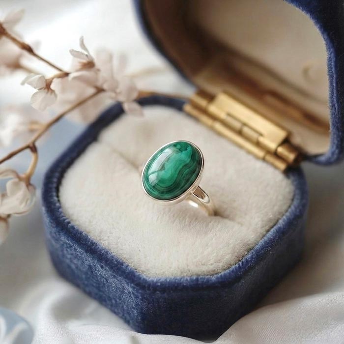 925 Silver Natural Malachite Stone Ring