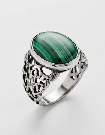 925 Silver Natural Malachite Stone Ring  - Men Ring