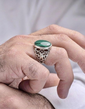925 Silver Natural Malachite Stone Ring  - Men Ring