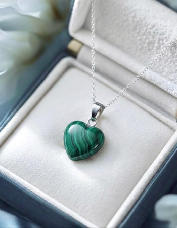 925 Silver Malachite Stone Pendant -  Heart Shape