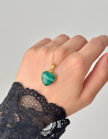 925 Silver Malachite Stone Pendant -  Heart Shape