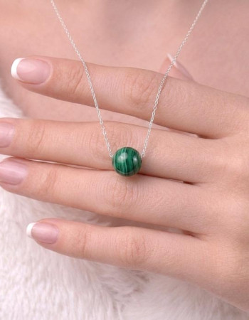 925 Silver Malachite Stone Pendant - Ball