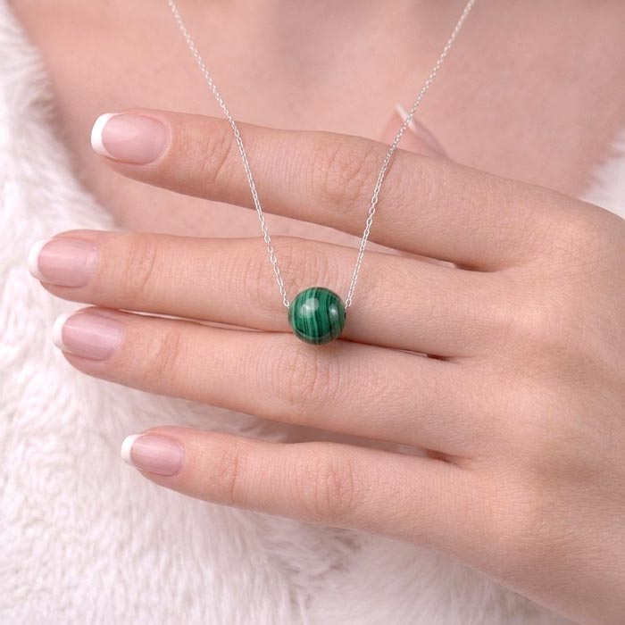 925 Silver Malachite Stone Pendant - Ball