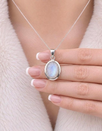 925 Silver Moonstone Pendant  - Oval Shape