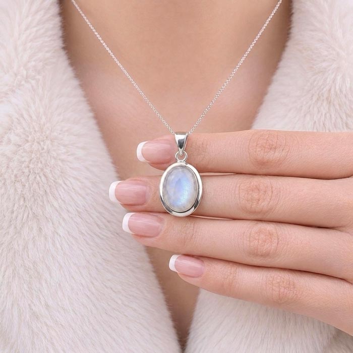 925 Silver Moonstone Pendant  - Oval Shape