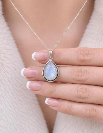 925 Silver Moonstone Pendant - Drop Shape