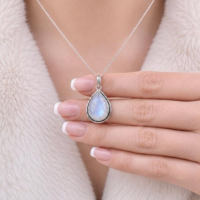 925 Silver Moonstone Pendant - Drop Shape