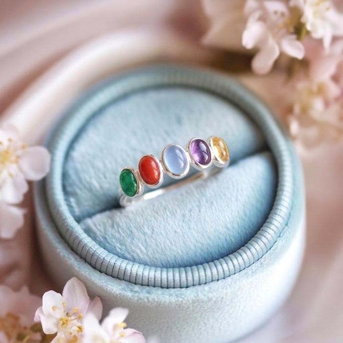 925 Sterling Silver Seven Chakras Natural Stone Ring - NO : 2500