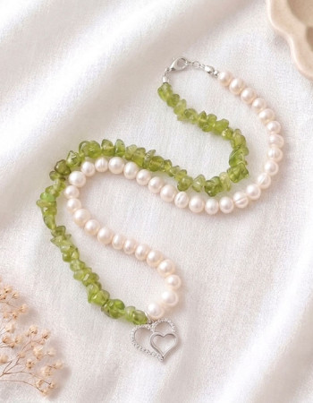 925 Silver Natural Peridot & Pearl Necklace