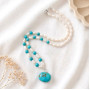 925 Silver Natural Turquoise & Pearl Necklace