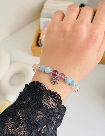 Ametist, Pembe Kuvars, Sitrin, Yeşil Yade, Akuamarin ve Kristal Kuvars Taşlı Bileklik