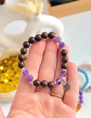 Natural Amethyst Stone & Wenge Wood Bracelet