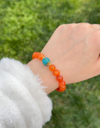 Multistone Bracelet ,  Natural Red Carnelian & Turquoise stone Bracelet