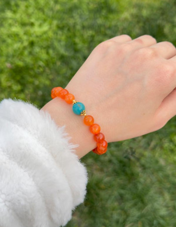 Multistone Bracelet ,  Natural Red Carnelian & Turquoise stone Bracelet