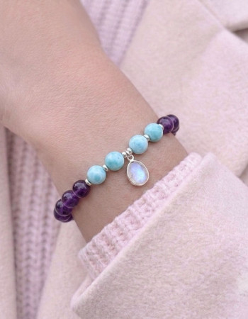 8mm Ametist , Larimar ve Ay Taşi Bileklik