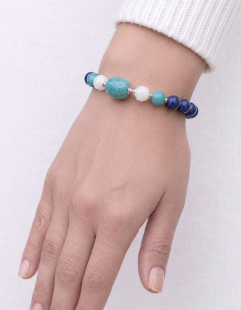 Multi Stone Bracelet , 8mm Lapis Lazuli , Amazonite & Moonstone Bracelet