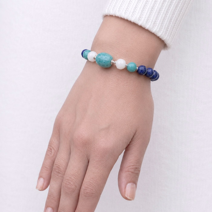 8mm Lapis Lazuli , Ay Taşi & Amaznoit Bileklik