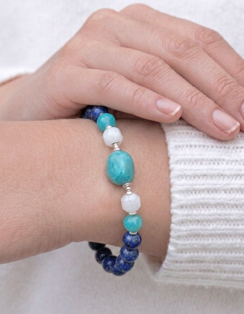 Multi Stone Bracelet , 8mm Lapis Lazuli , Amazonite & Moonstone Bracelet