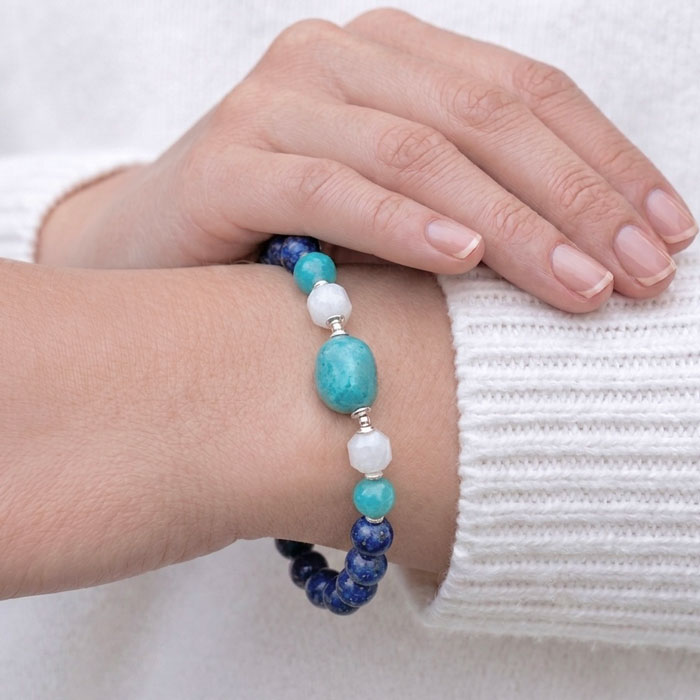 8mm Lapis Lazuli , Ay Taşi & Amaznoit Bileklik