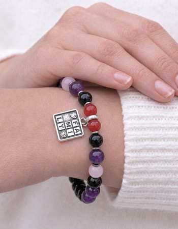 Multi Stone Bracelet , 8mm Black Onyx , Rose Quartz , Amethyst & Agate Stone Bracelet