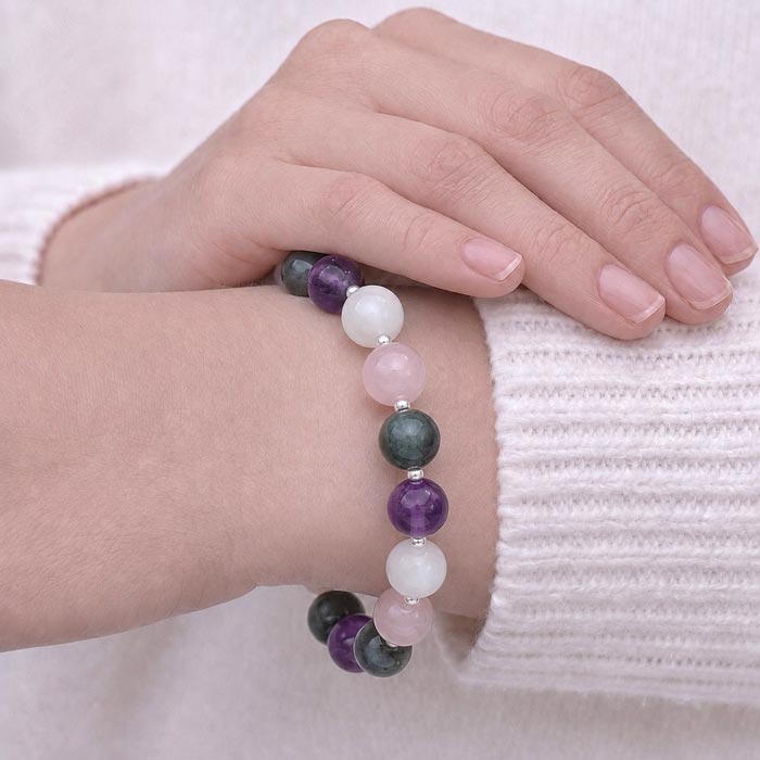Multi Stone Bracelet , Rose Quartz , Amethyst , Moonstone & Cat's Eye Stone Bracelet