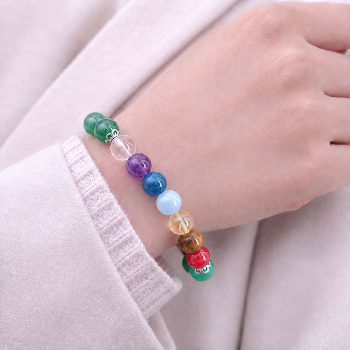 Seven Chakras Bracelet , 8mm Aventurine & Seven Stones For Chakras