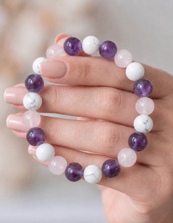 8mm Doğal Havlit , Pembe kuvars & Ametist Taşlı Bileklik