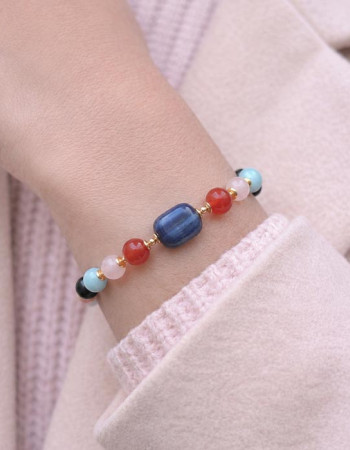 Multi Stone Bracelet , 8mm Black Onyx , Aquamarine , Rose Quartz , Red Agate & Sodalite Bracelet
