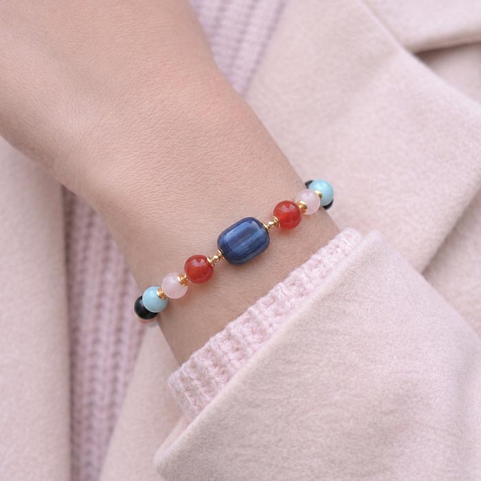 8mm Siyah Oniks , Akuamarin , Pembe Kuvars , Kırmzi Akik ve Sodalit Taşlari Bileklik