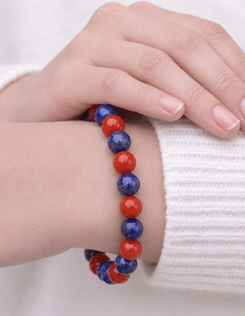 8mm Natural Lapis Lazuli & Red Japer Bracelet