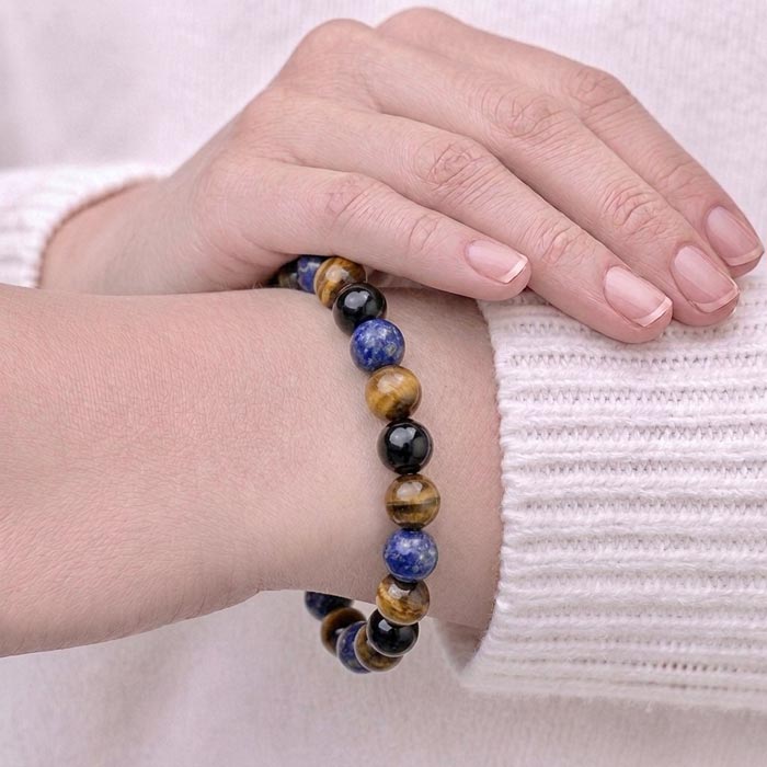 Multi Stone Bracelet , Tiger Eye , Matt Onyx, Lapis Lazuli & Glossy Onyx Bracelet