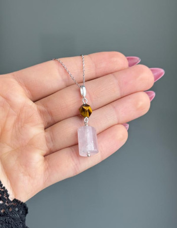 925 Silver Natural Ametrine & Tiger Eye Stone Necklace