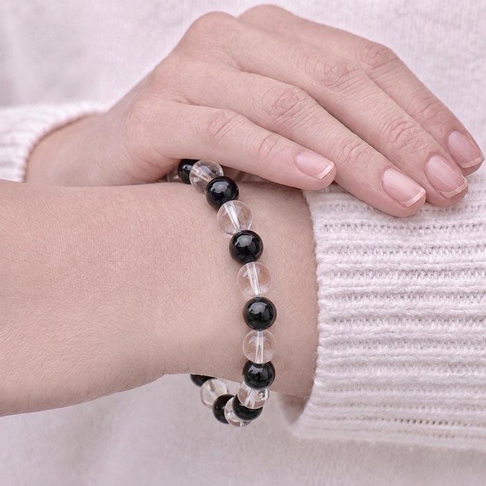 8mm Siyah Oniks ve 8mm Kristal Kuvars Bileklik