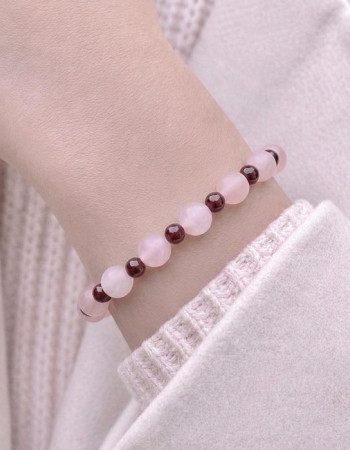 8mm Pembe kuvars & 6mm Garnit Taşlı Bileklik