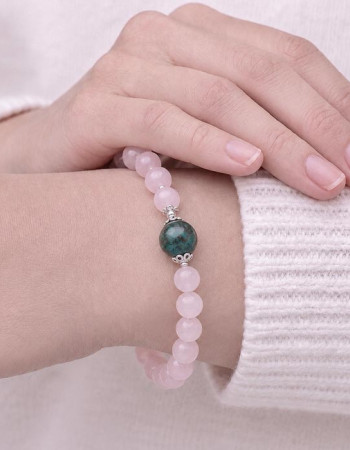 Multi Stone Bracelet , 8mm Rose Quartz & Chrysocolla Stones Bracelet