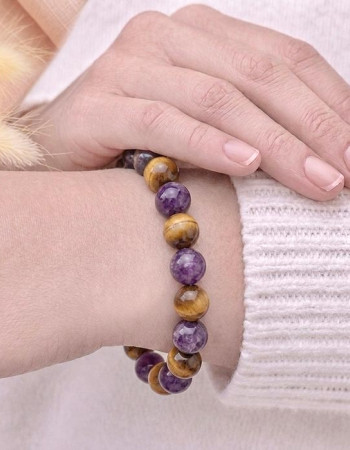 Natural 8mm Amethyst Stone & 8mm Tiger Eye Bracelet