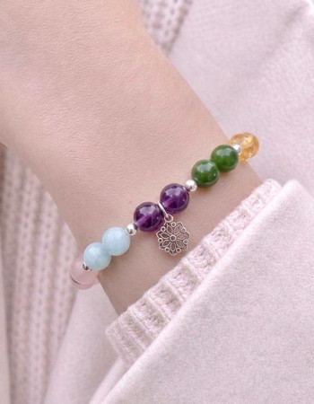 Multi Stone Bracelet , Amethyst , Rose Quartz , Citrine , Green Jade & Aquamarine & Stones Bracelet
