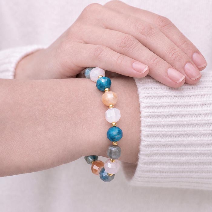 Multi Stone Bracelet , Apatite , Moonstone , Labradorite , Rose Quartz , Botswana Agate , Sun stone
