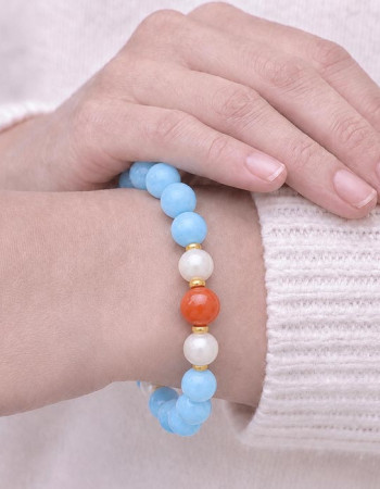 8mm Natural Aquamarine + Yemen Agate Bracelet